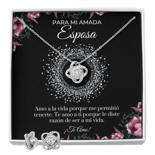 Hermoso juego de collar y aretes Nudo de Amor - Para Mi Amada Esposa
